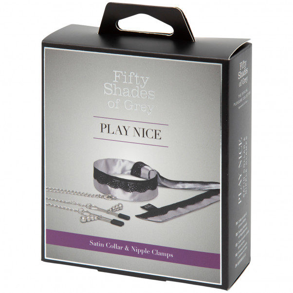 Fifty Shades of Grey Play Nice Satiinikaulapanta ja Nänninipistimet kuva tuotepakkauksesta 90