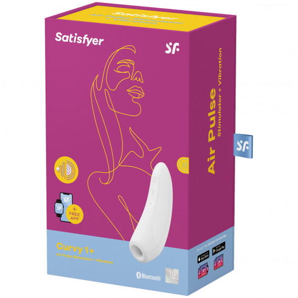 Satisfyer Curvy 1+ Sovelluksella Ohjattava Valkoinen Paineaaltokiihotin Kuva tuotepakkauksesta 90